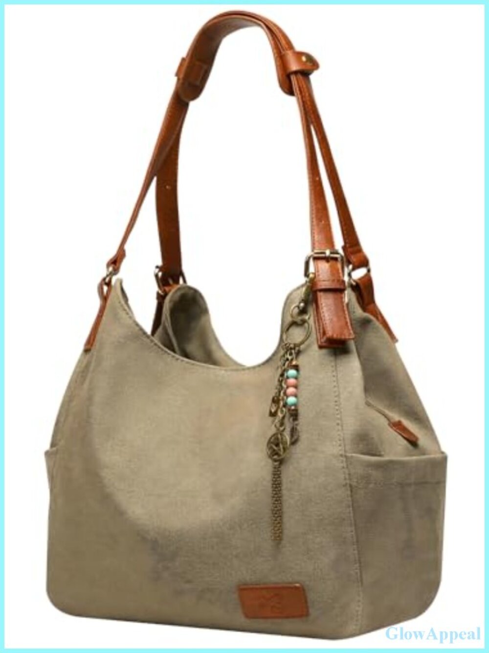 Canvas Hobo Purse Multi Pocket Tote Shoulder Bag with Embroidery Ethnic